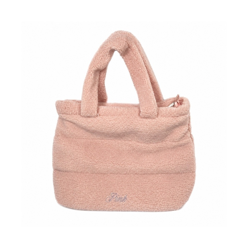 Victoria's Secret PINK Sherpa Fleece Puffer Tote Bag Blush Pink Zip Top Large
